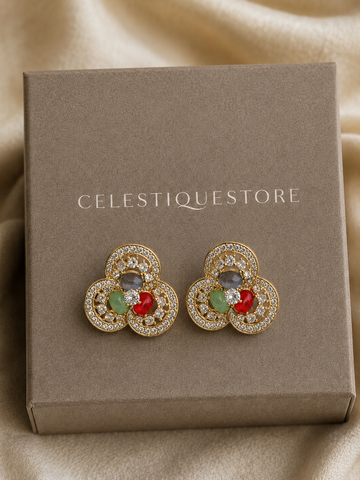 Tricolor Natural Stone Stud Earrings