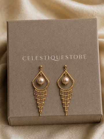 Cotton Pearl Fringe Drop Earrings