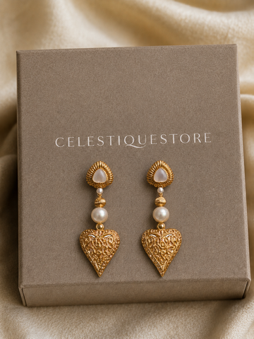 Open Heart Pearl Drop Earrings