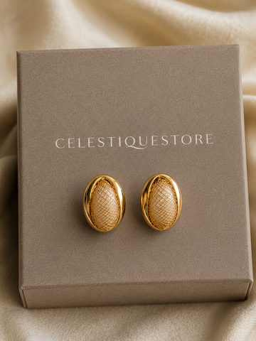 Oval Gilded Spark Stud Earrings