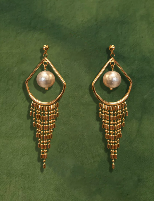 Cotton Pearl Fringe Drop Earrings